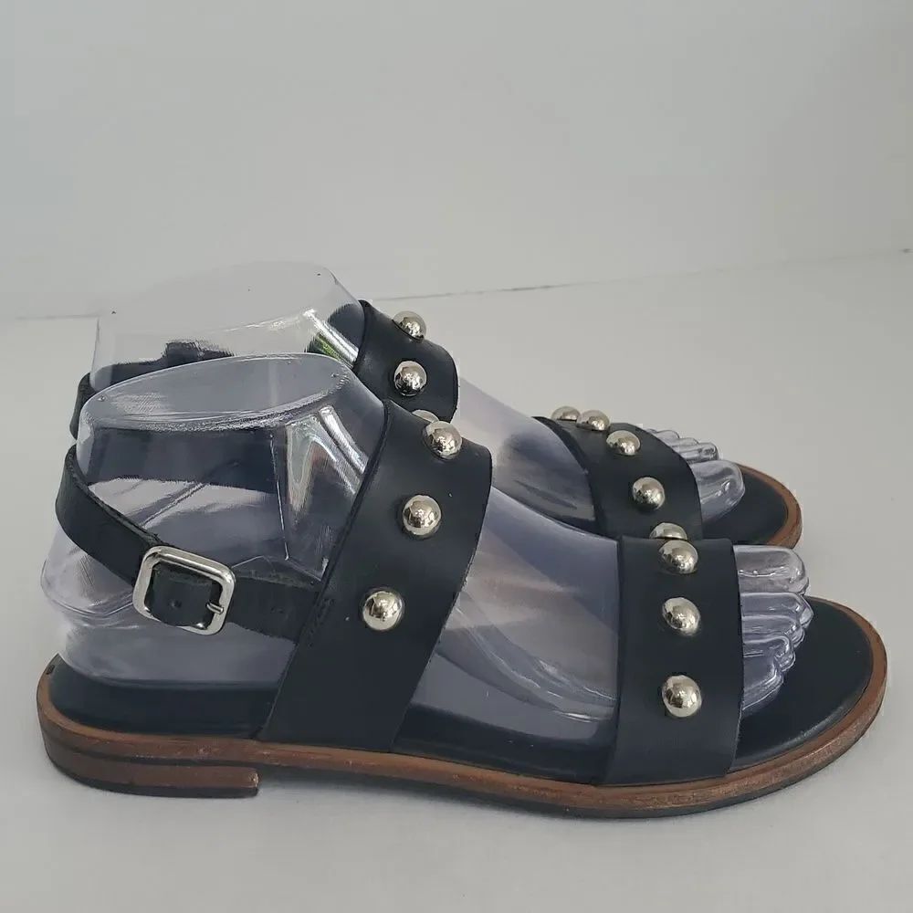 Frau Black Studded Slingback Leather Sandals Made in Italy Size 36